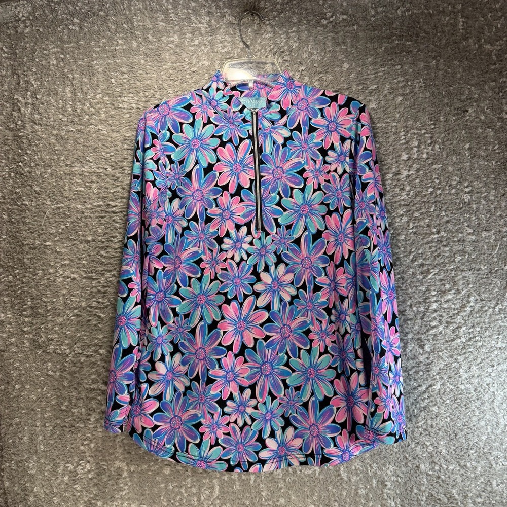 Anthonys Resort Wear Top S Floral Colorful Beachy Coastal Long Sleeve Nylon UPF